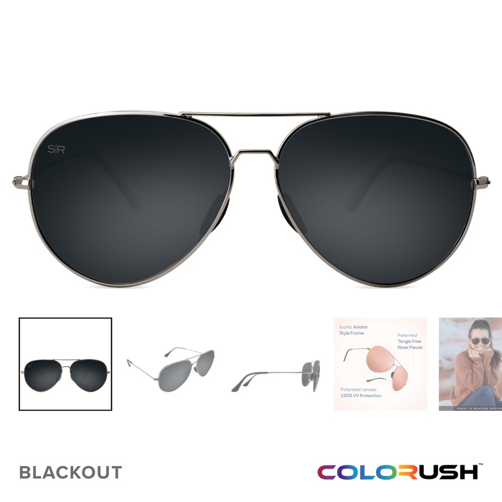 NWT Shady Rays Blackout Aviator Sunglasses Medium/Large